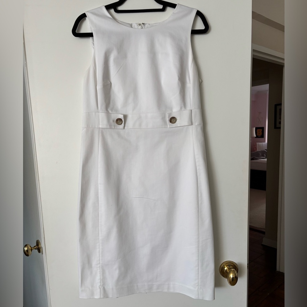 Ann Taylor Sateen Sheath Dress with Button Tab Detail